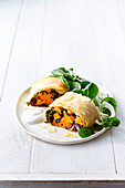 Roast pumpkin and goats cheese parcels