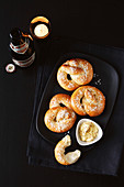Pretzels with roasted garlick and mustard butter