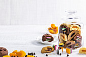 Turkish delight-stuffed ginger cookies, Chocolate allsorts cookies, Apricot coconut cookies