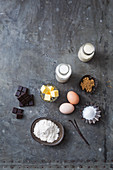 Ingredients for Profiteroles with dark chocolate