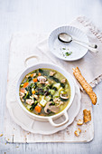 Vegetable salsiccia soup with mushrooms