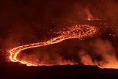 Active lava flow at night, Pico do Fogo