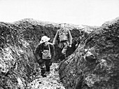 British soldiers in muddy trenches, First World War