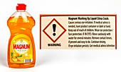 Hazard label on washing up liquid.