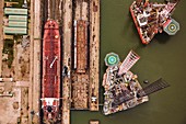 Oil rigs in shipyard, aerial photograph