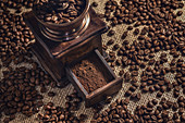 Coffee beans and grinder