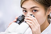 Scientist using microscope