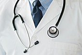 Male doctor in white coat with stethoscope