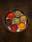 Selection of dried spices in dishes