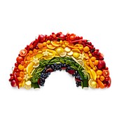 Fresh produce in a rainbow shape
