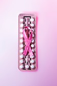 Contraceptive pills and breast cancer ribbon