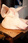 A pig's head at a market in Georgia