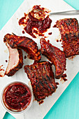 Sous vide pork back ribs with cherry chipote barbeque sauce