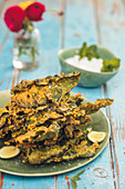 Deep-fried spinach leaves