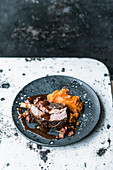 Braised short ribs with mashed sweet potatoes