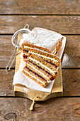 Nut cake with jam and creme fraiche
