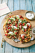 Turkish cauliflower pizza with minced meat and tzatziki (low carb)