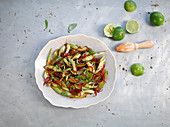 Stir fry with celery, red onions and limes (Asia)