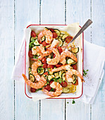 Fried prawns with a courgette and tomato medley (low carb)