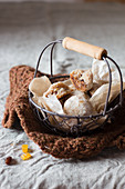 Homemade cookies in a wire basket