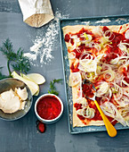 Pizza with tomatoes and fennel