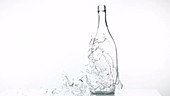 Glass bottle shattering, slow motion