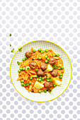 Meatballs with vegetable sauce and rice