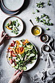 Cucamelons, peaches, cucumber, ricotta cheese and purslane salad