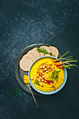 Turmeric Hummus served with Carrots and Oatcakes