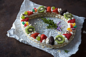 Millefeuille with fruits and sweets for Easter (vegan)