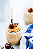 Peanut Butter Overnight Oats served in a jar