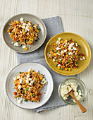 Rice salad with vegetables and sheep's cheese