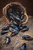 Fresh, organic mussels in a basket