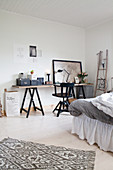 Desk on trestles in bedroom