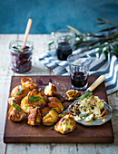 Rustic brioche croutons with blue cheese and mushroom butter