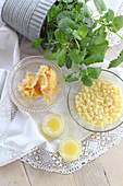 Ingredients for making lemon balm salve