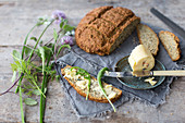 Handmade soda bread with freshly made butter infussed with wild garlic