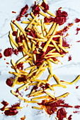 French fries with glitter ketchup