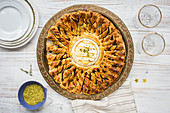 Christmas baked puff pastry tart with camembert