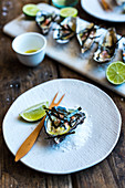 Oysters with wasabi, nori and lime dressing