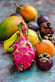 Multicolored exotic fruits