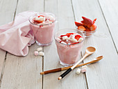 Strawberry smoothies with mini marshmallows