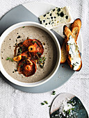 Mushroom and thyme soup with Roquefort