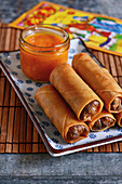 Spring rolls with sweet and sour mango dip (Singapore)
