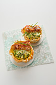 Pastry cups with zucchini, egg and bacon