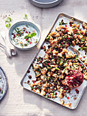 Roasted cauliflower with pomegranate seeds and mint