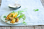 Stuffed courgette flowers with herb amaranth