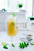 Rum-Cocktail mit Limette, Pfefferminze und Ananassaft