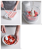 Strawberry sorbet with balsamic strawberries being made