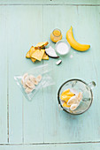 Ingredients for banana pina colada (alcohol-free)